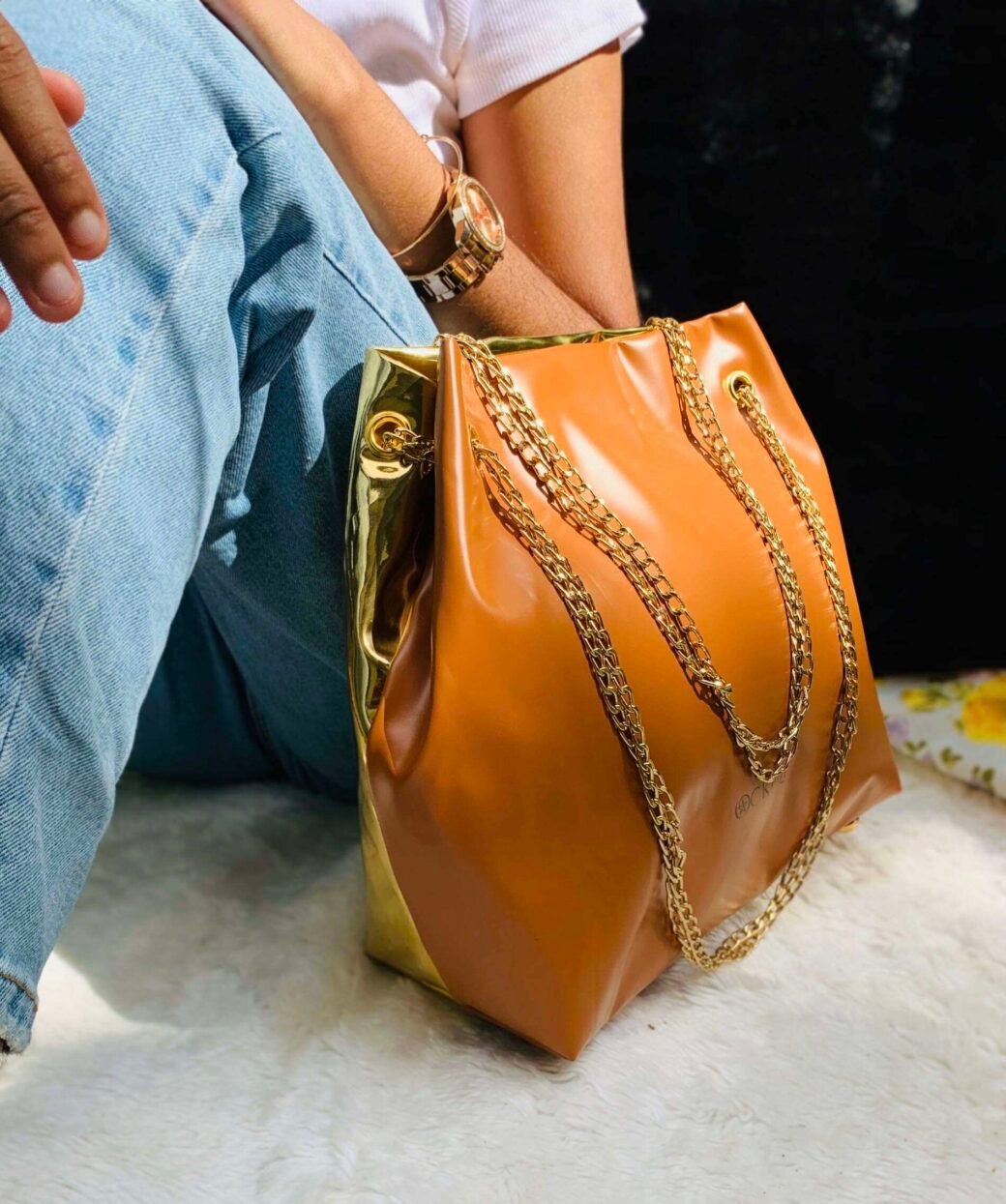 CANDY BROWN  MIX GOLD HANDBAG - Image 2