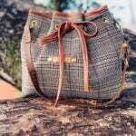 Brown Checked Bucket Bag