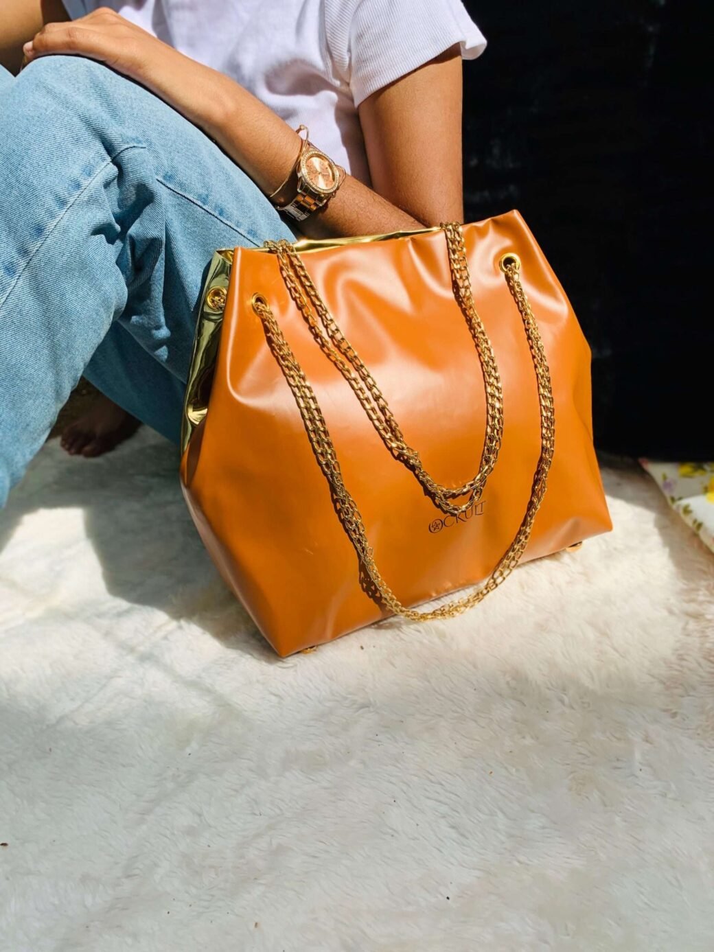 CANDY BROWN  MIX GOLD HANDBAG