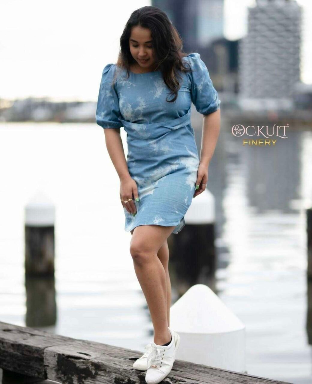 Puff Sleeve Belted Dress - Image 5