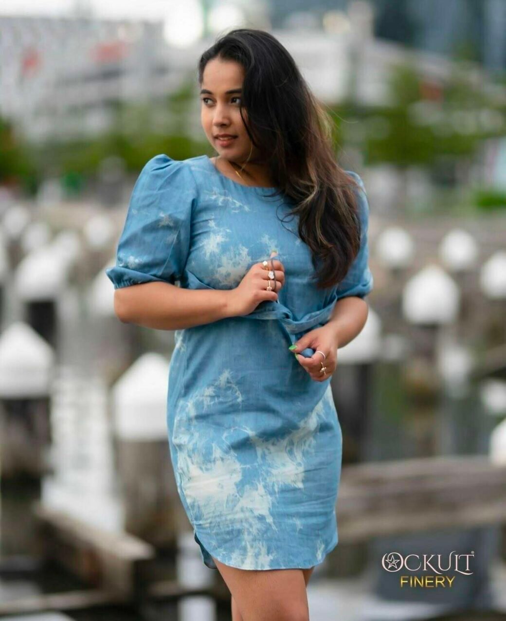 Puff Sleeve Belted Dress - Image 4