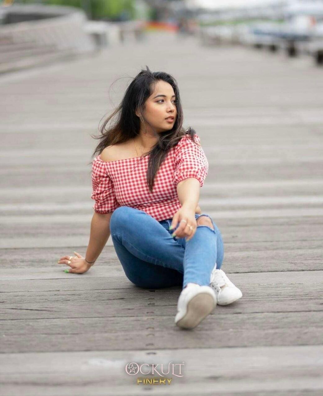 Red Gingham Print Puff Sleeve Blouse - Image 3