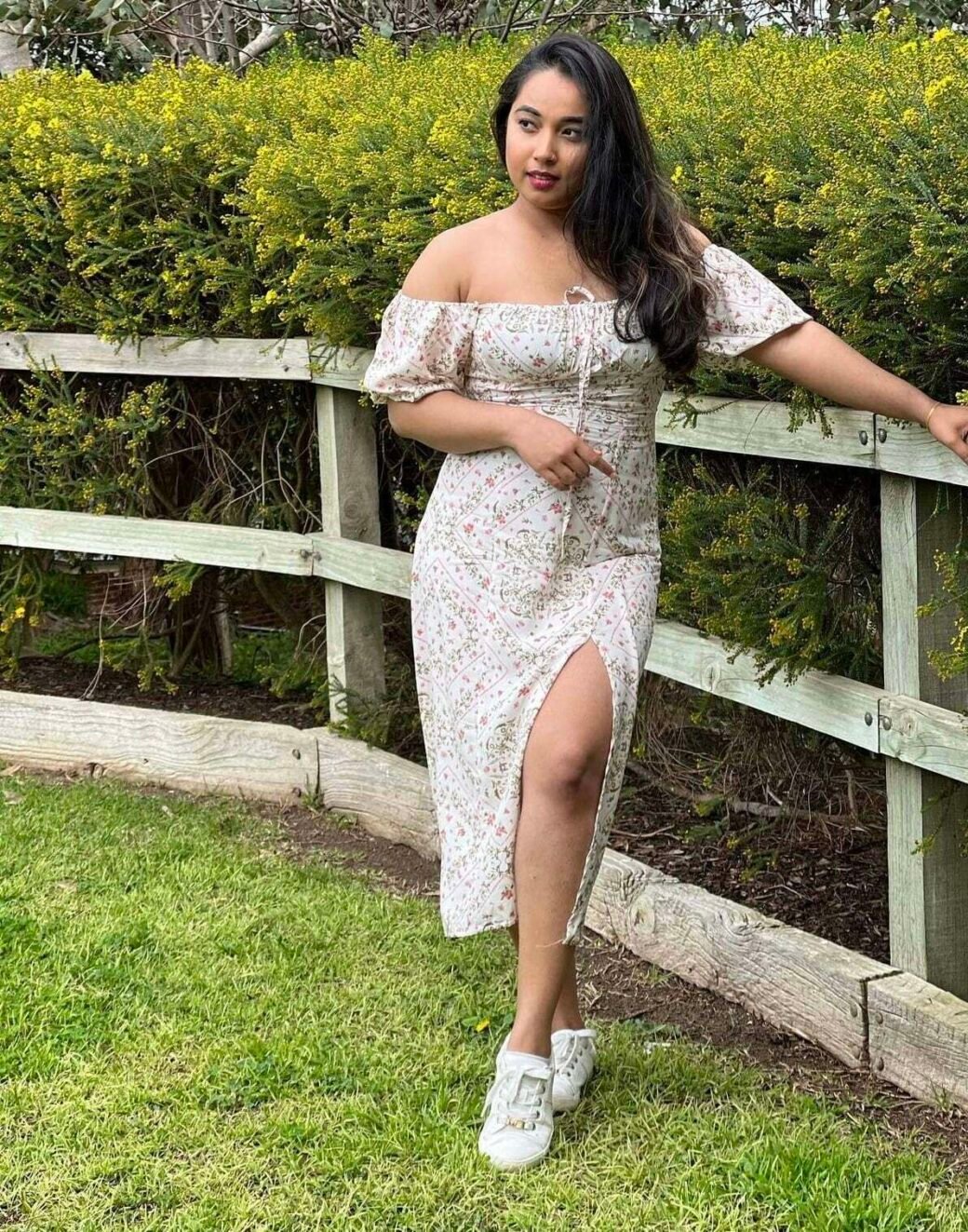 Puff Sleeve Tie Front Split Floral Dress - Image 3