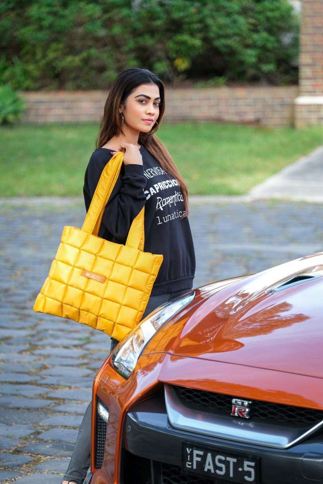 Yellow Quilted Shoulder Tote Bag - Image 7