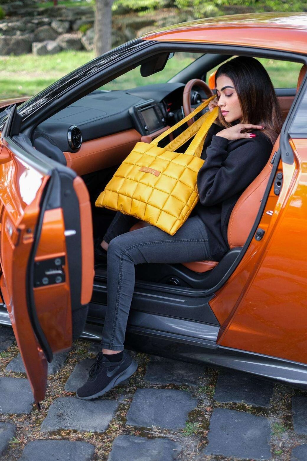 Yellow Quilted Shoulder Tote Bag