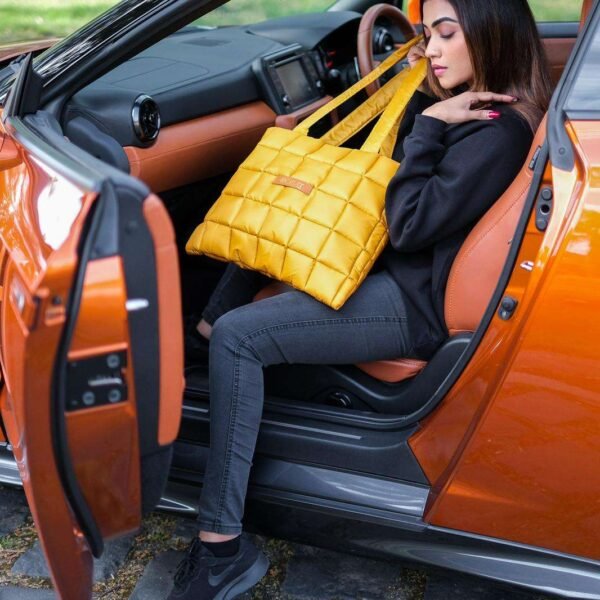 Yellow Quilted Shoulder Tote Bag