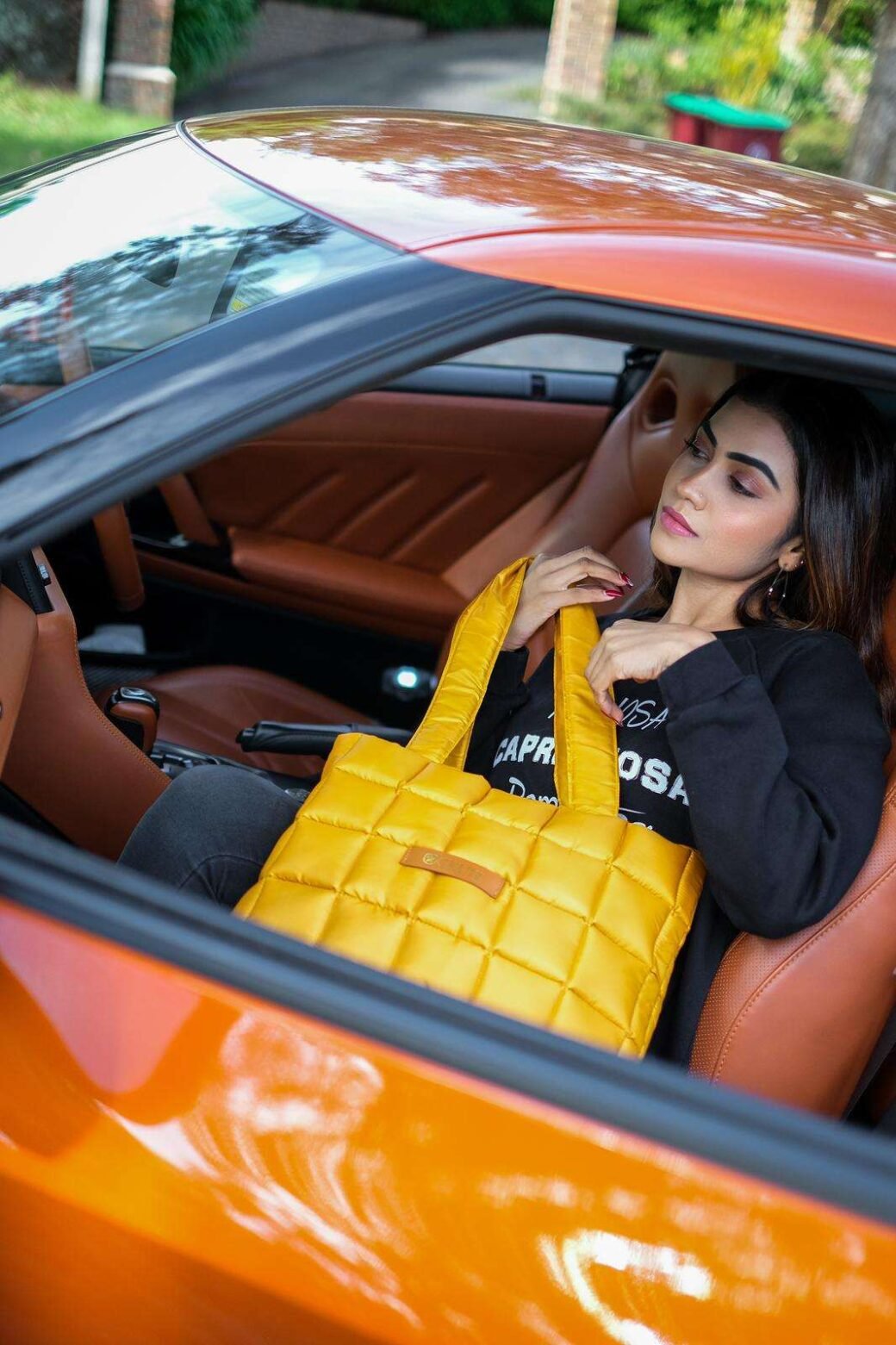 Yellow Quilted Shoulder Tote Bag - Image 6