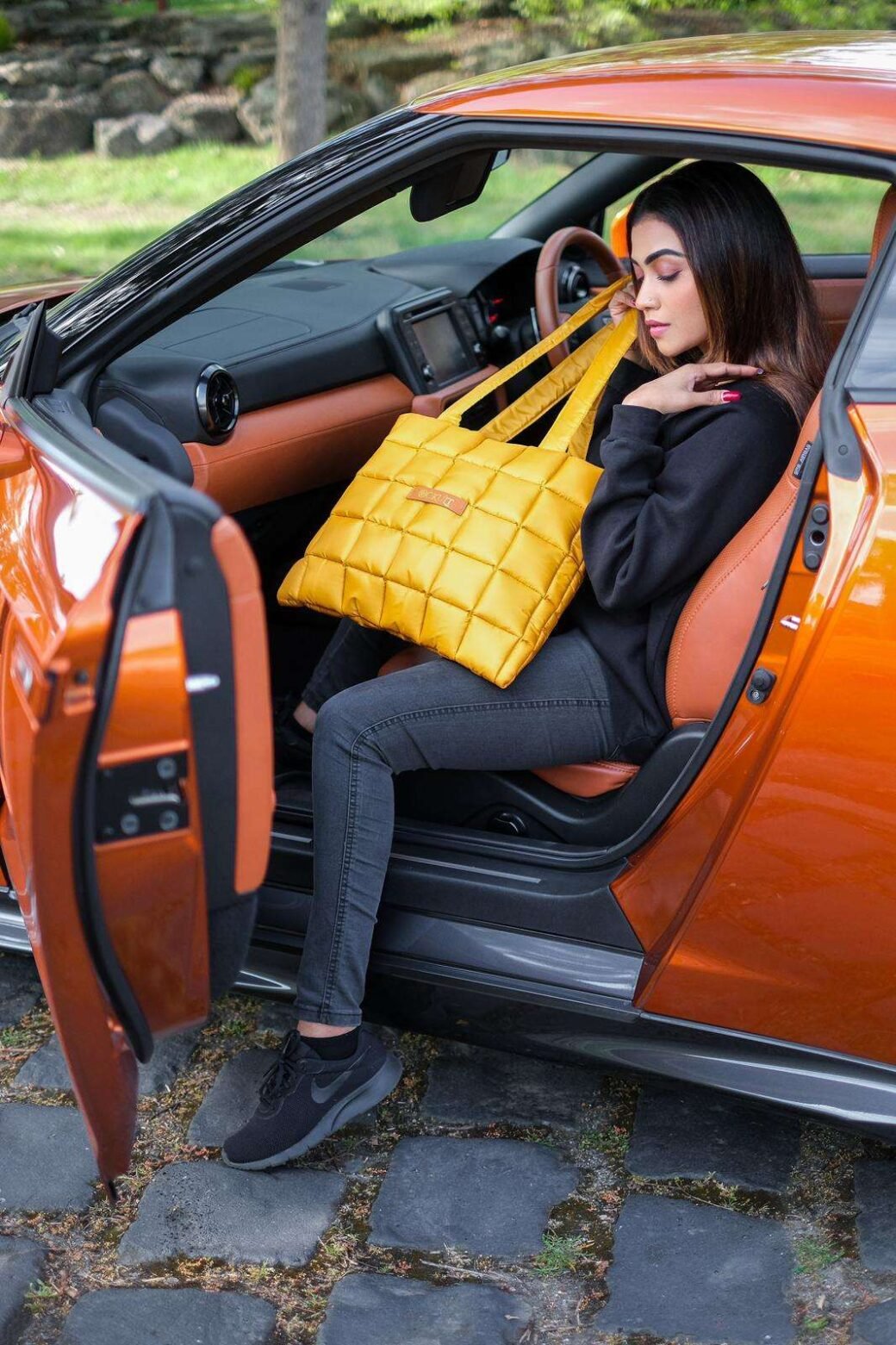 Yellow Quilted Shoulder Tote Bag - Image 4