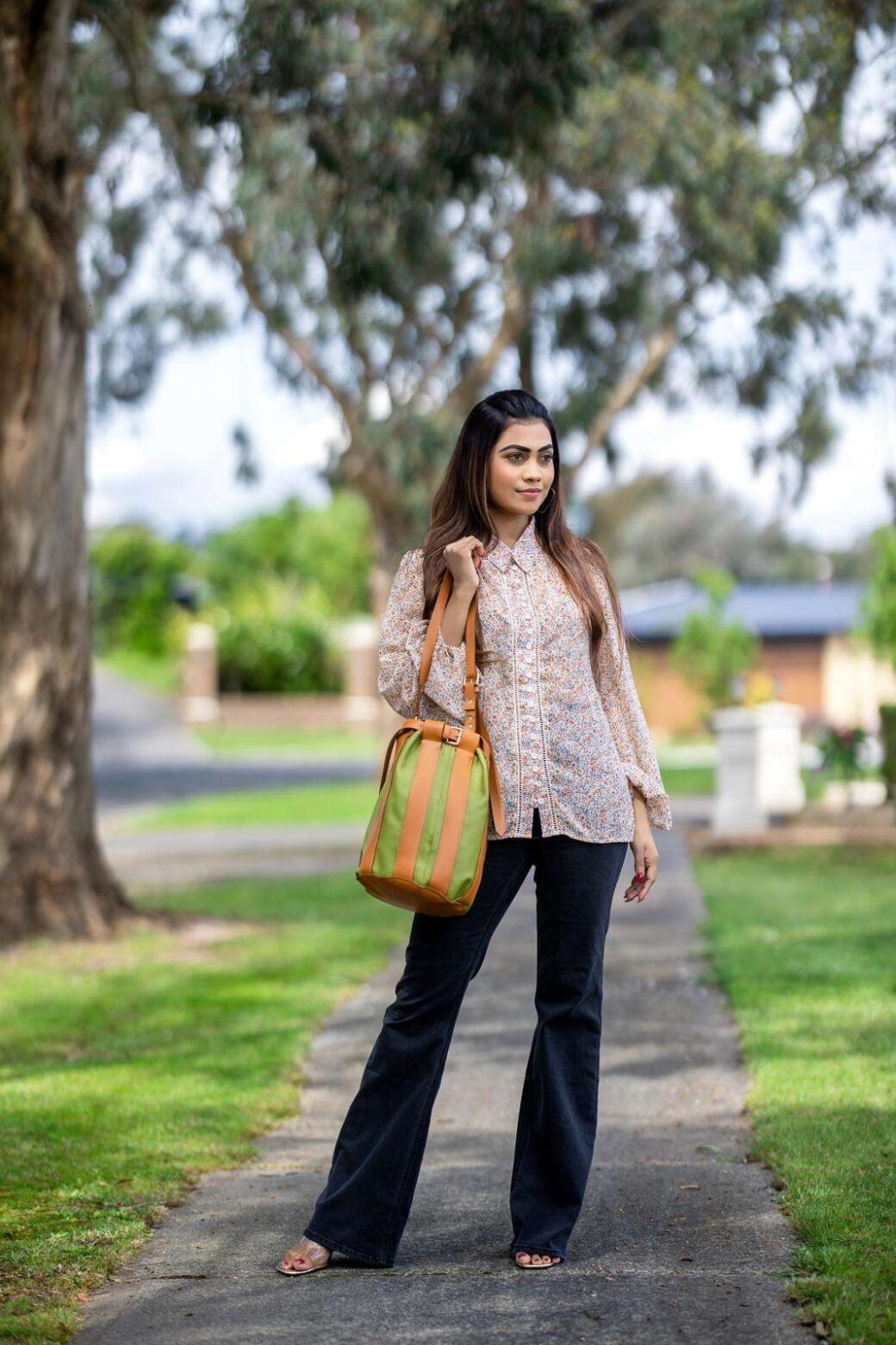 Brown Mix Green Bucket Bag - Image 6