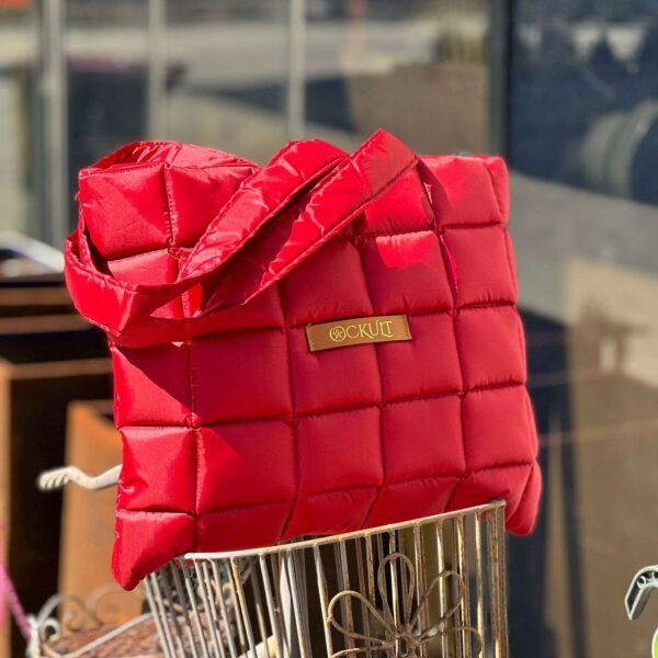 Red Quilted Shoulder Tote Bag