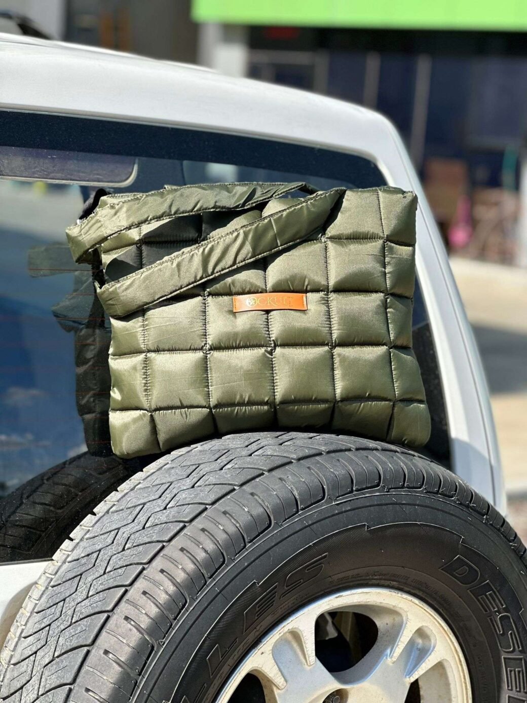 Green Quilted Shoulder Tote Bag - Image 2