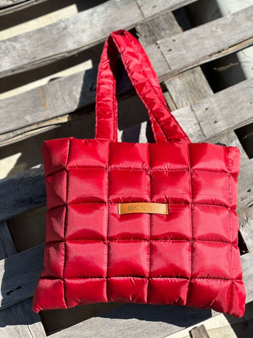 Red Quilted Shoulder Tote Bag - Image 3