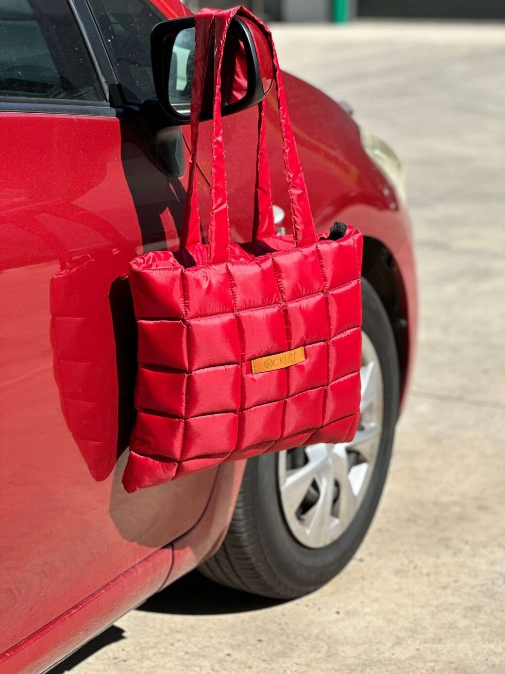 Red Quilted Shoulder Tote Bag - Image 2