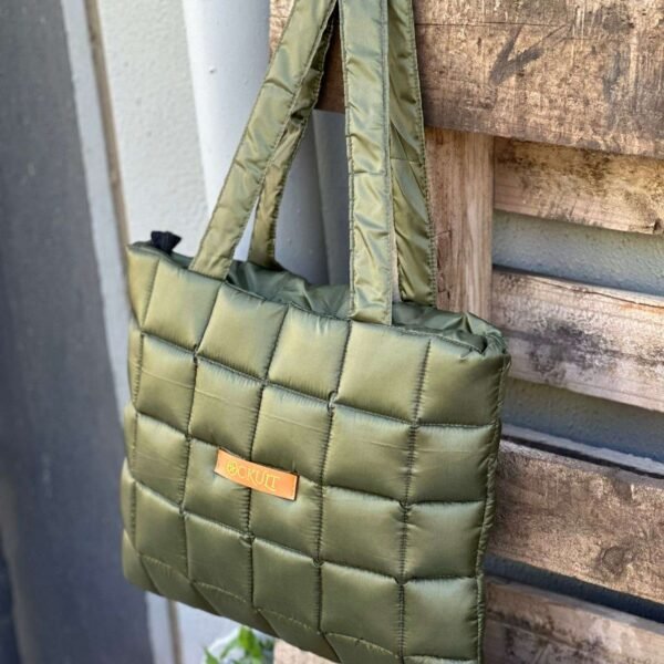 Green Quilted Shoulder Tote Bag