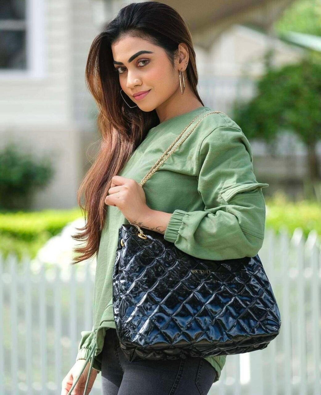Quilted Candy Black Shine Hand Bag