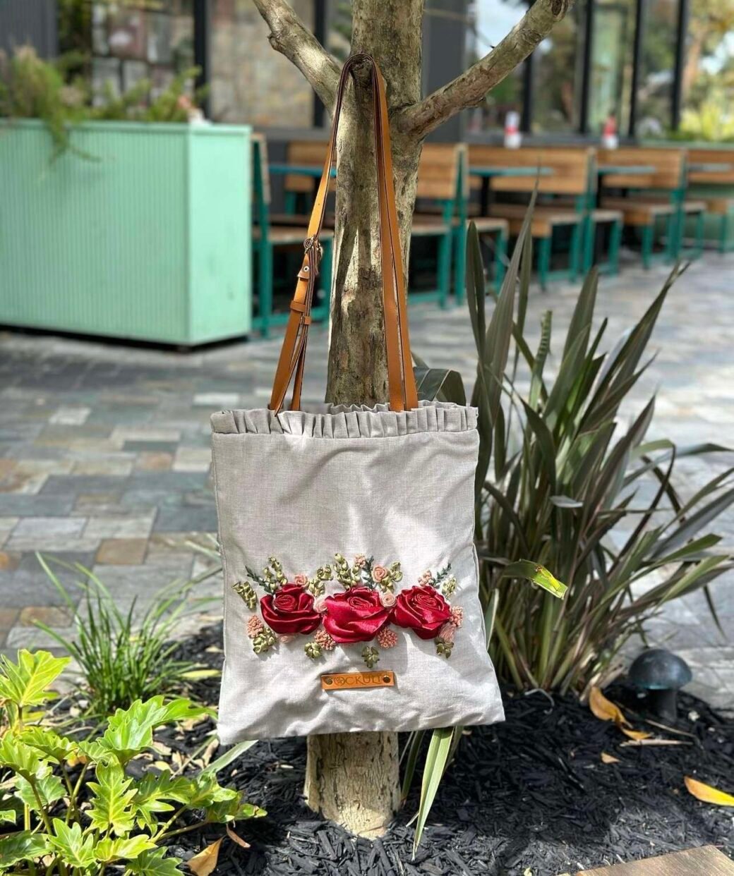 Red Floral Fabric Bag - Image 3