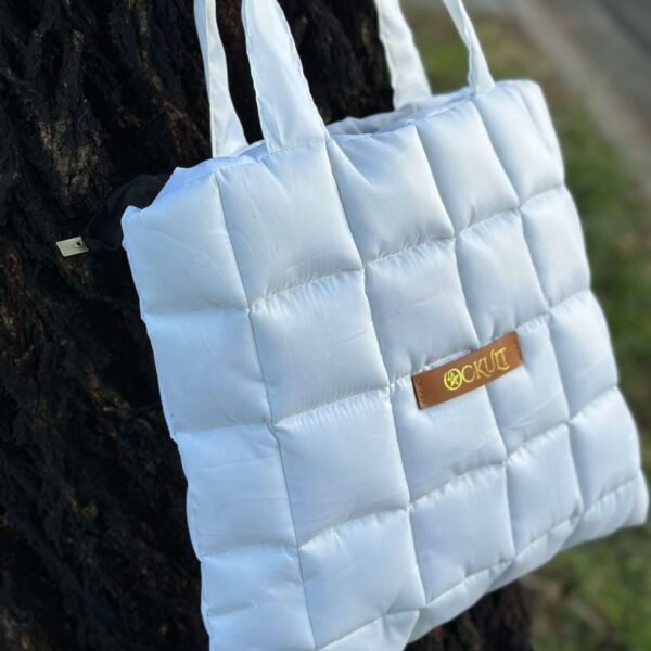 White Quilted Shoulder Tote Bag