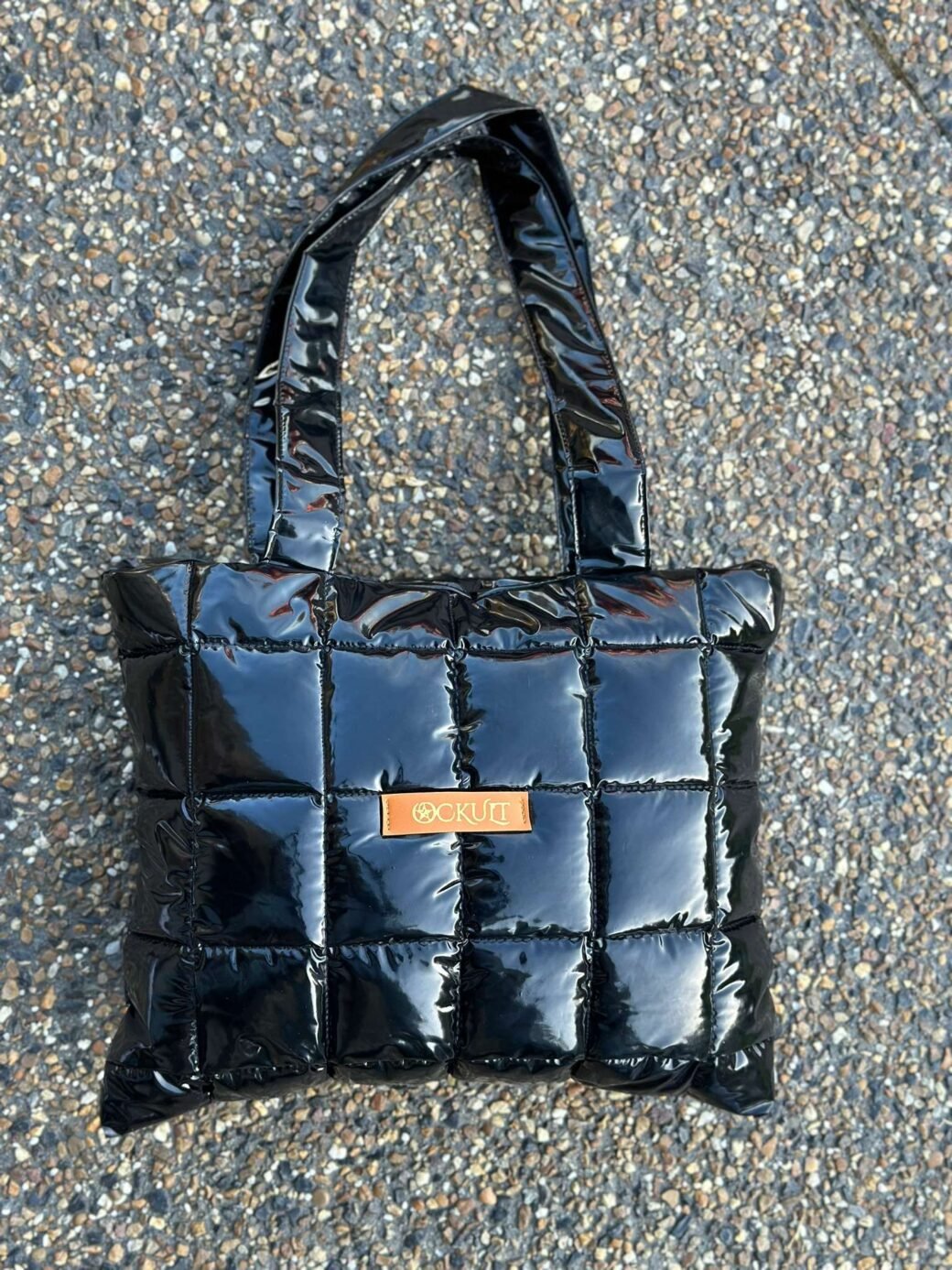 Black Quilted Shoulder Tote Bag - Image 3