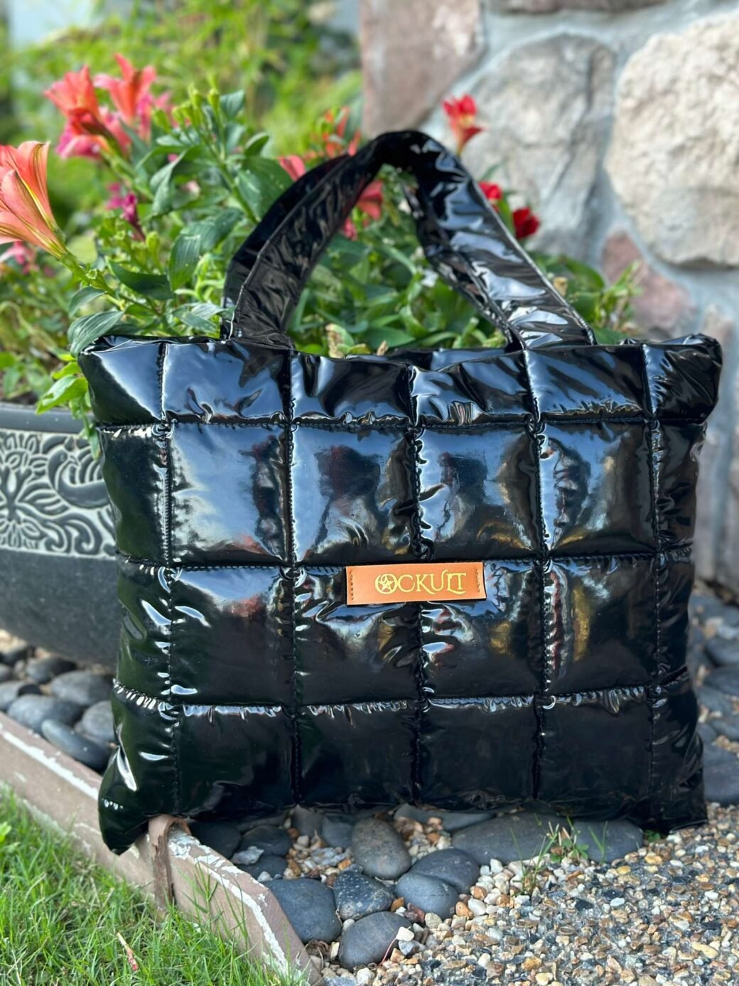 Black Quilted Shoulder Tote Bag