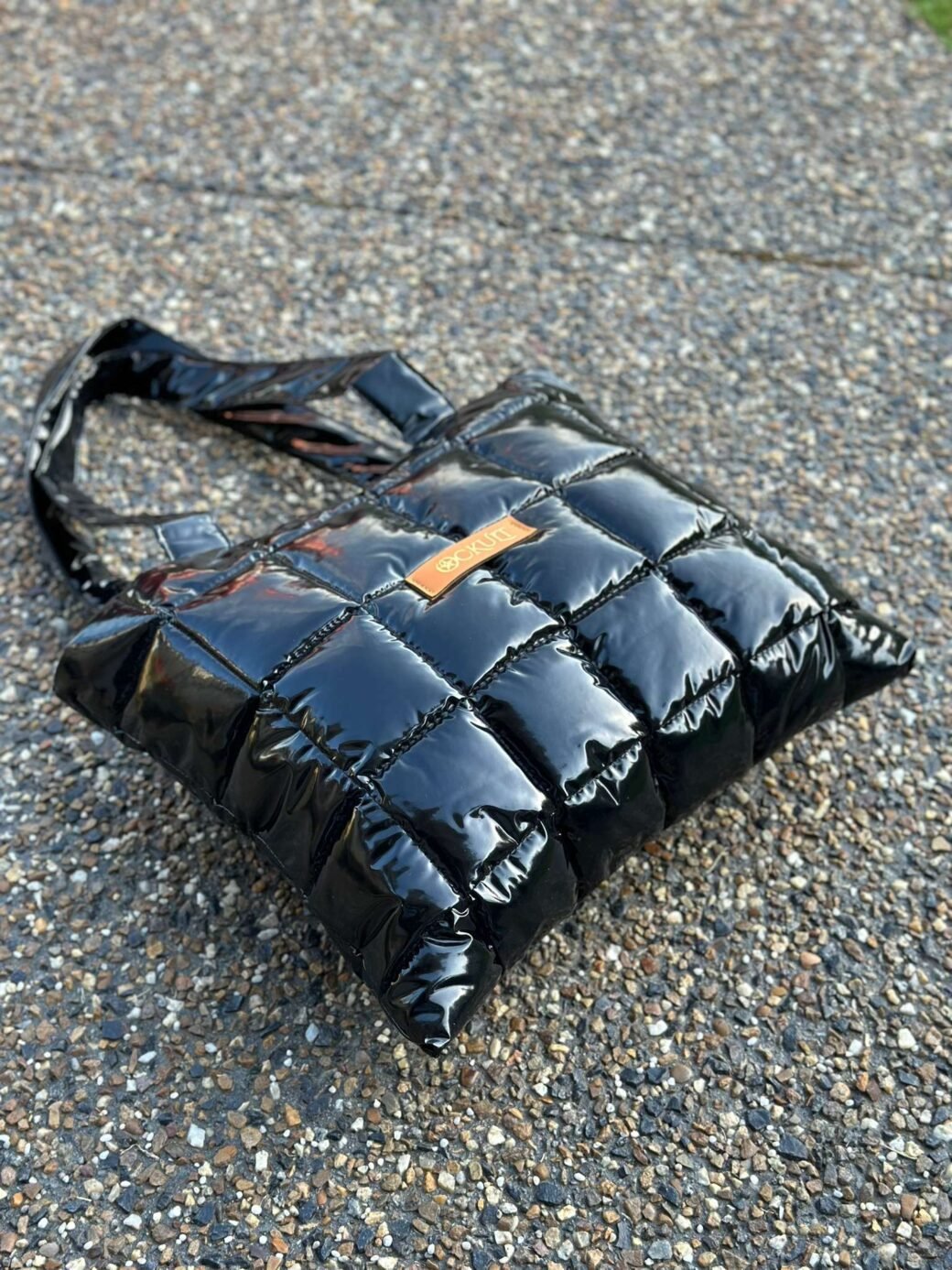Black Quilted Shoulder Tote Bag - Image 2
