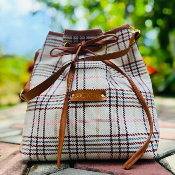 White Checked Bucket Bag