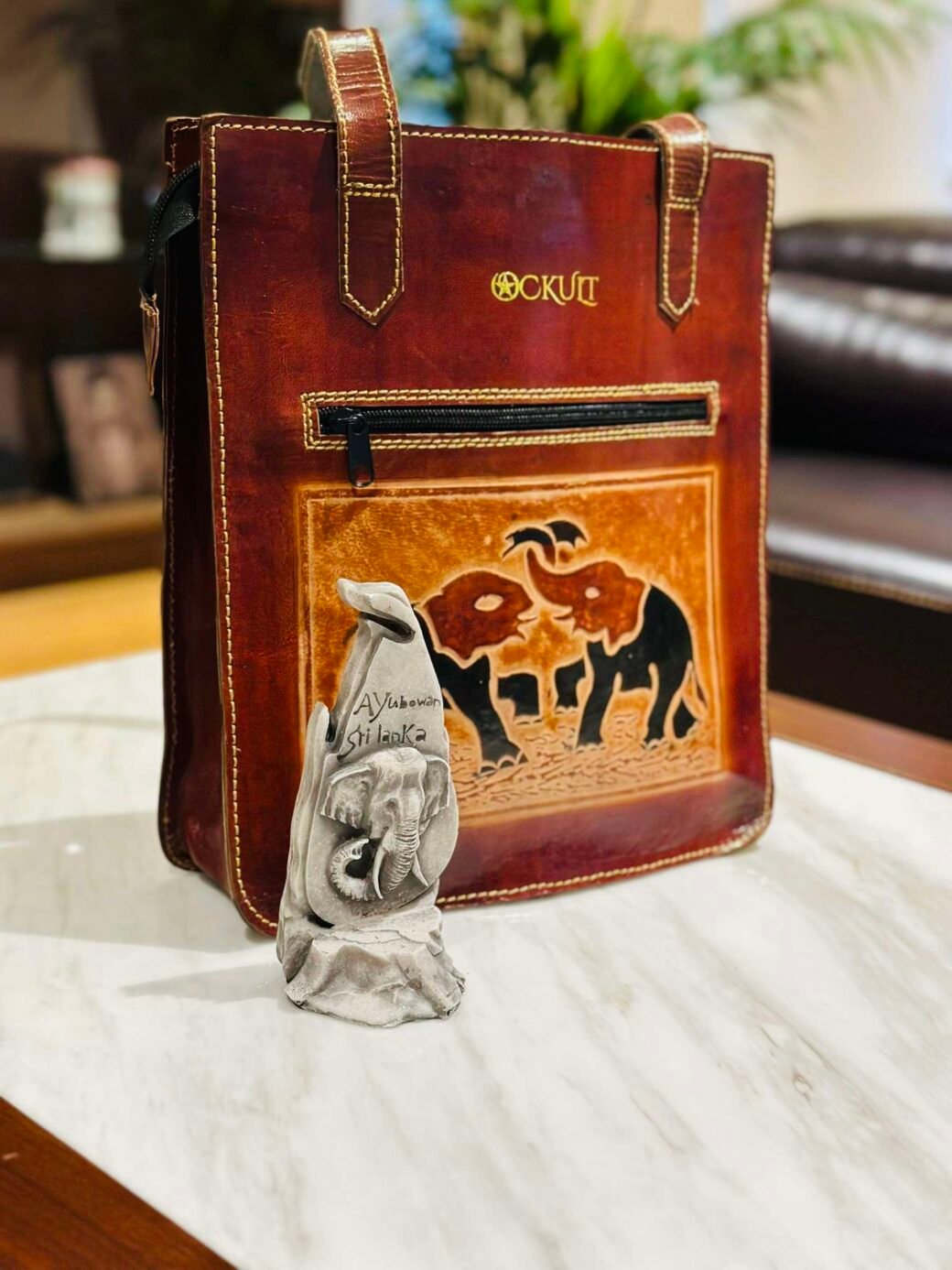 Brown Leather Elephant Tote Bag - Image 3