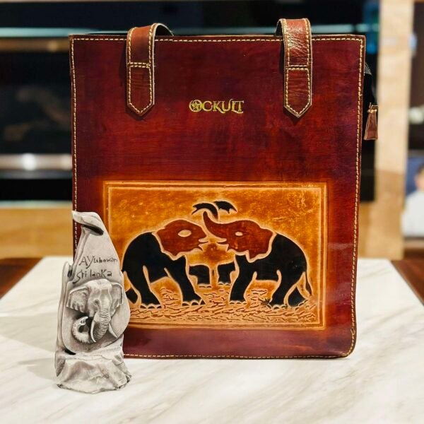 Brown Leather Elephant Tote Bag