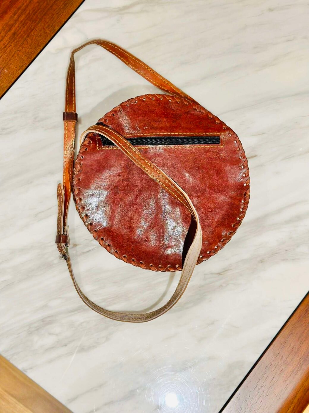Brown Round Leather Bag - Image 2