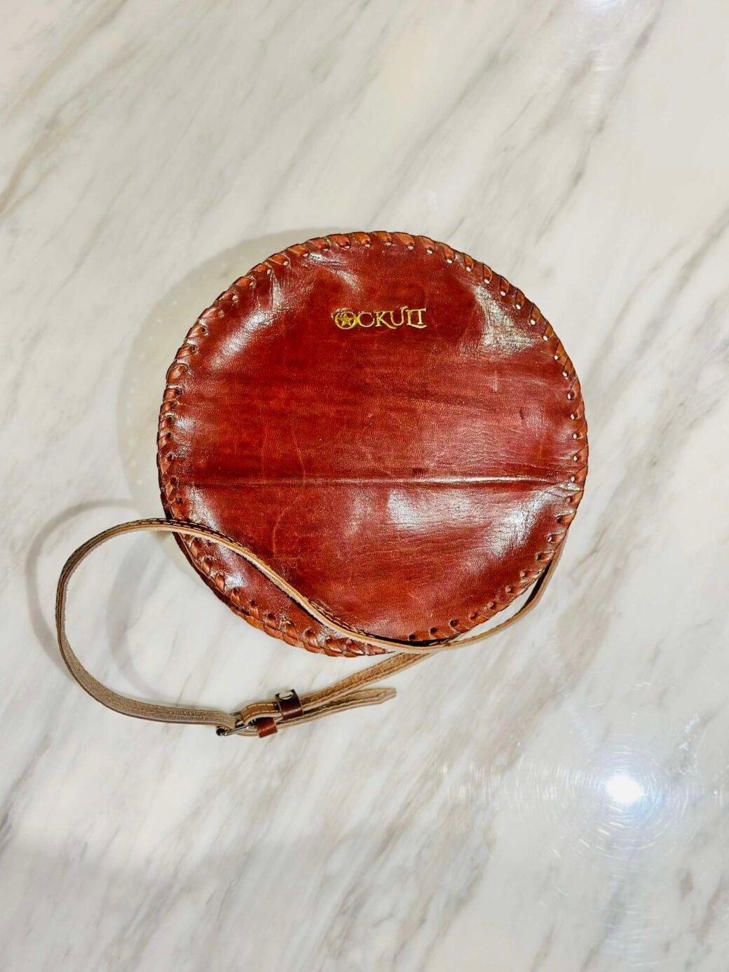 Brown Round Leather Bag