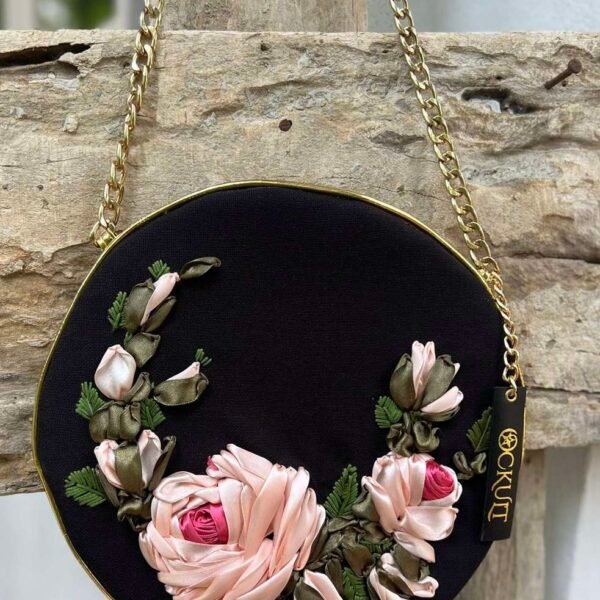 Black Floral Round  Bag