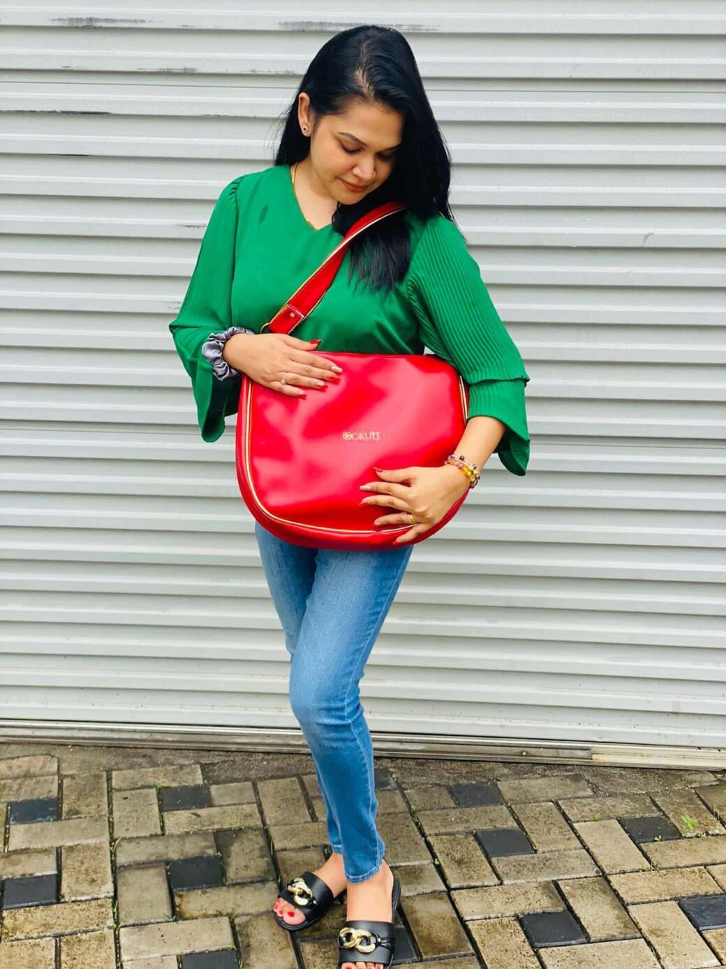 Red Gold Wire Large Shoulder  Bag