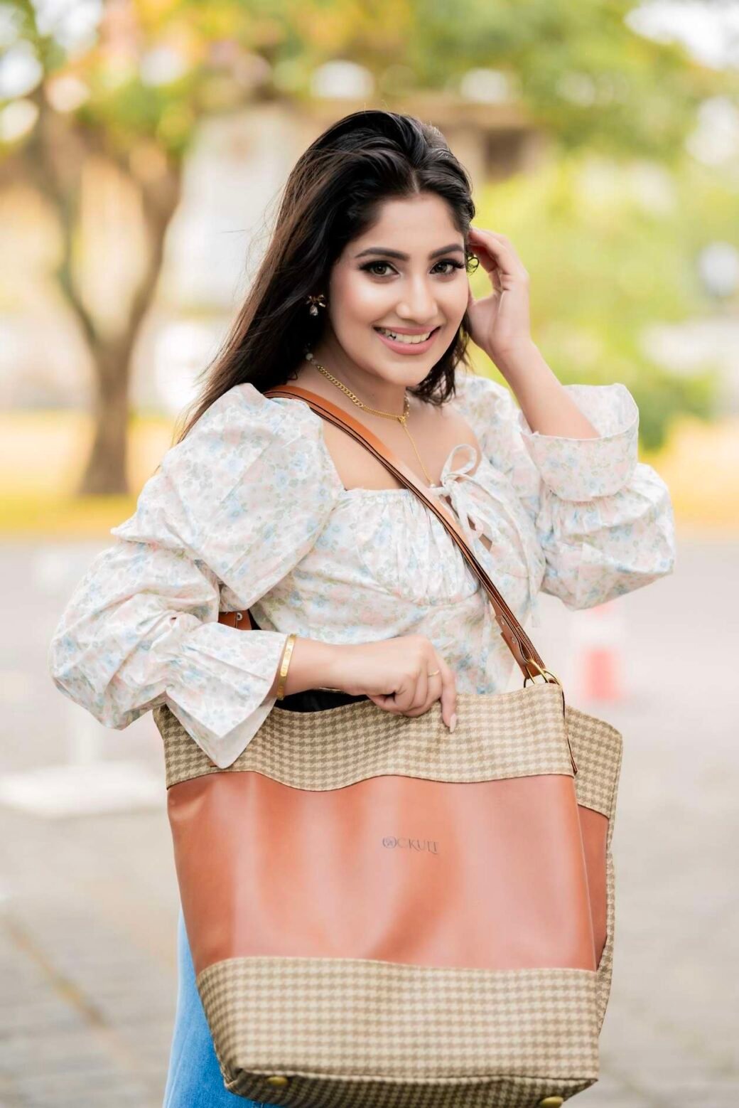 Two Tone Brown Checked Bag