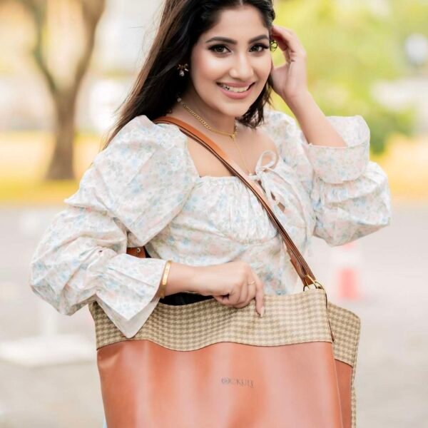 Two Tone Brown Checked Bag