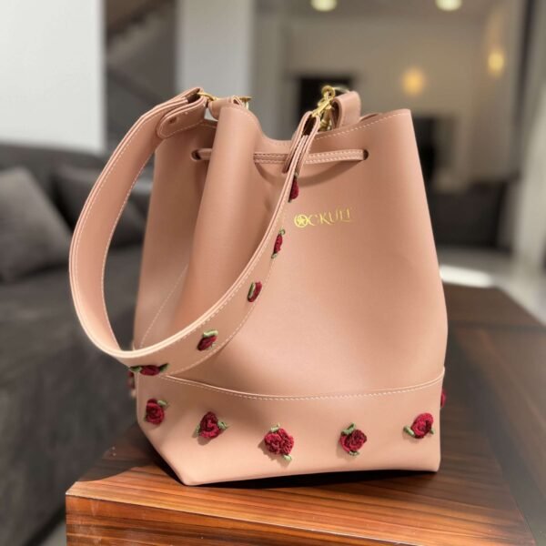 Pink Floral Embroidered Bucket Bag