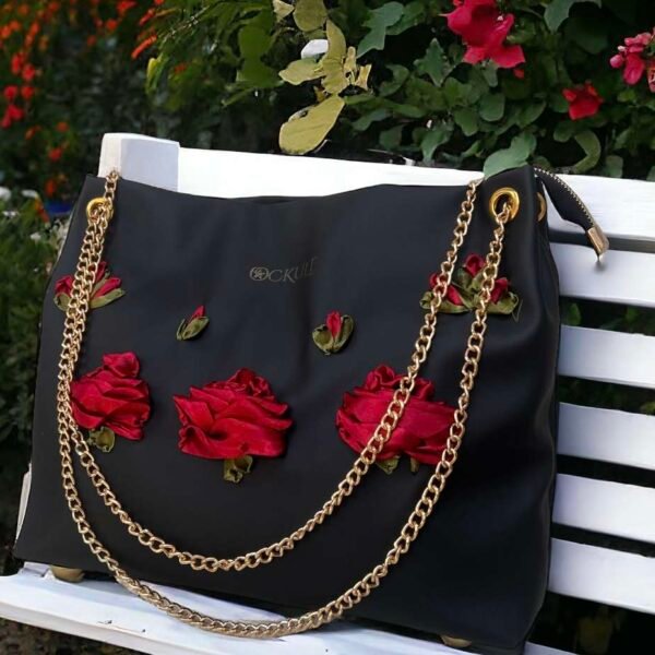 Candy Red Floral Black Bag