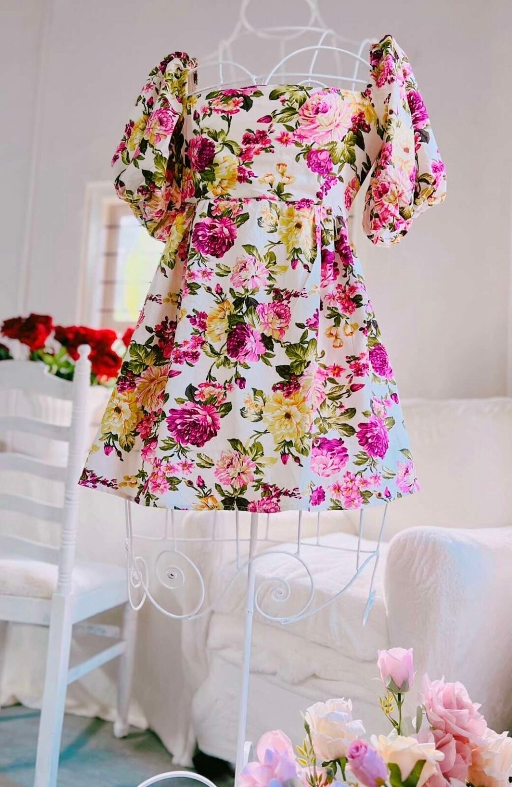 Floral Puff Sleeve Dress - Image 5