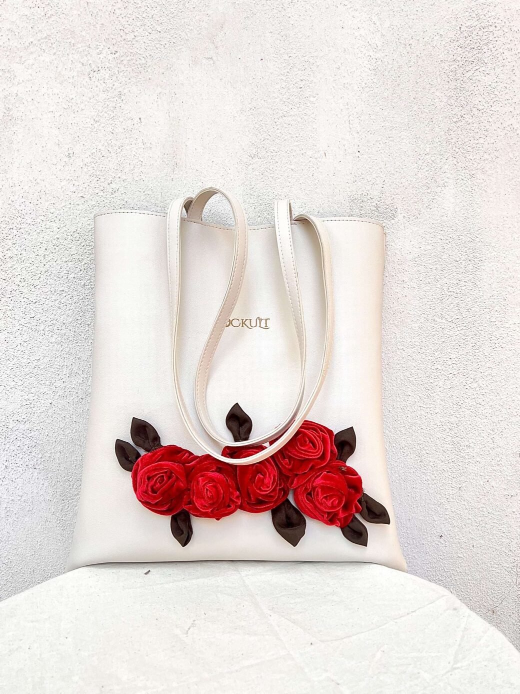 Red Floral Beige Bag - Image 4