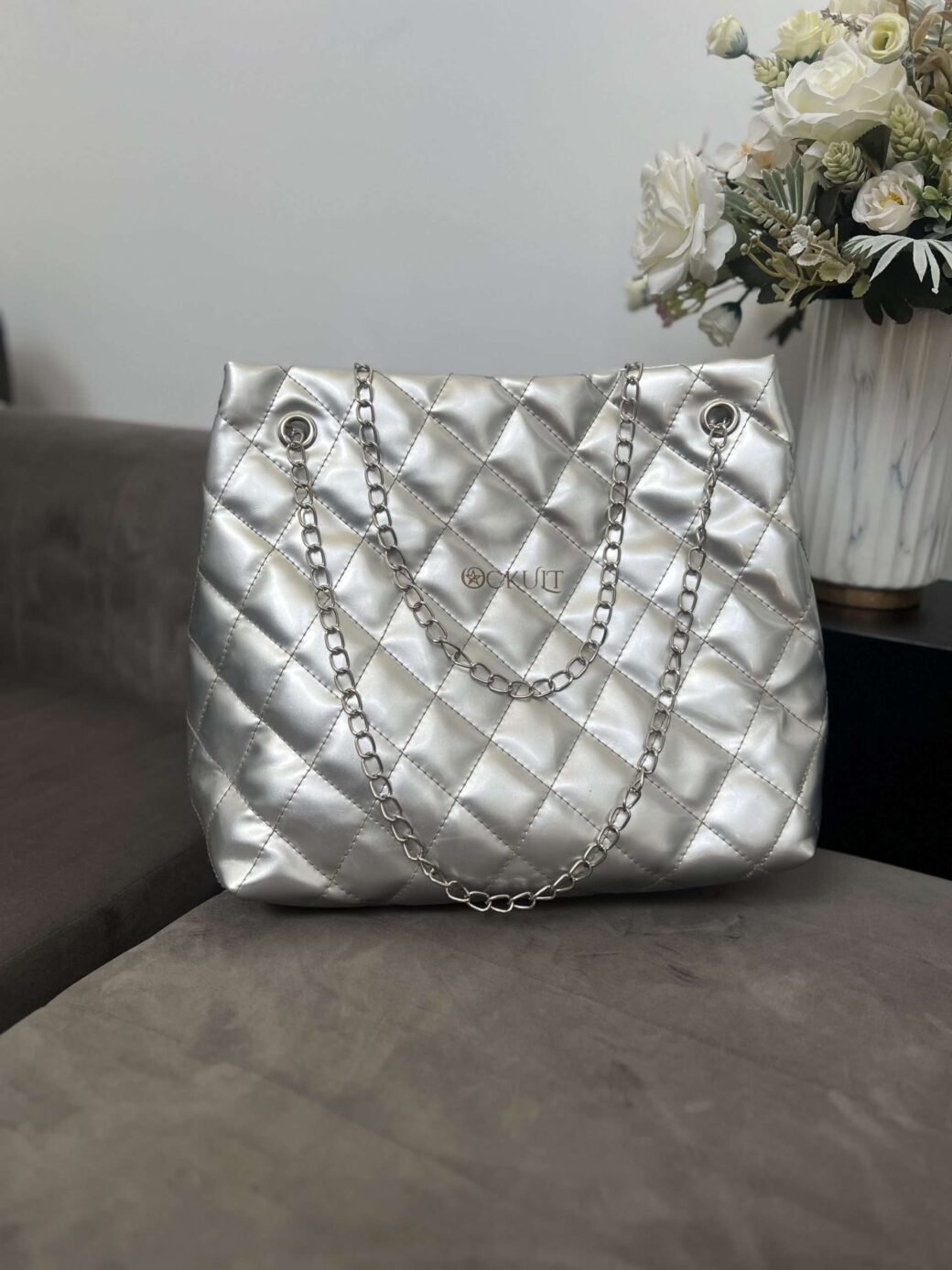 Quilted Candy Silver Hand Bag - Image 3