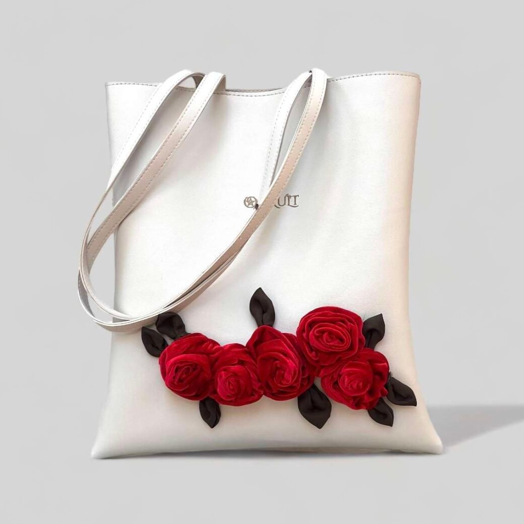 Red Floral Beige Bag - Image 3