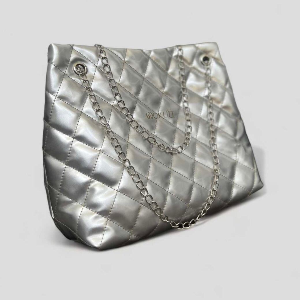 Quilted Candy Silver Hand Bag - Image 2