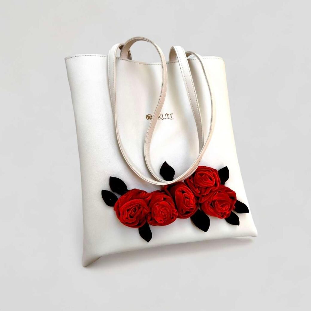 Red Floral Beige Bag - Image 2