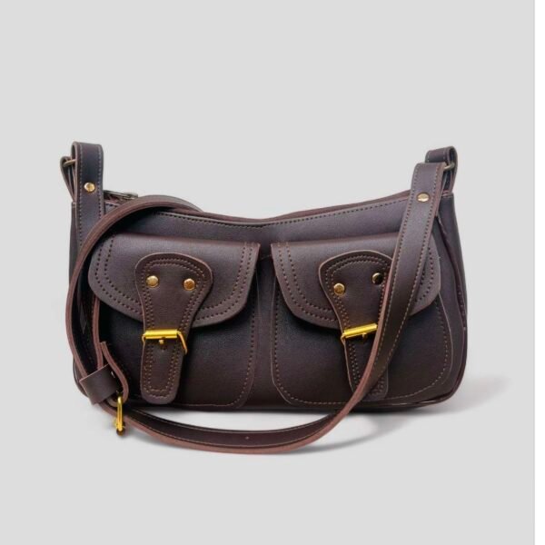 Brown Double Pocket Small Shoulder Bag