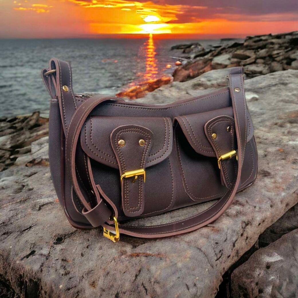 Brown Double Pocket Small Shoulder Bag - Image 2