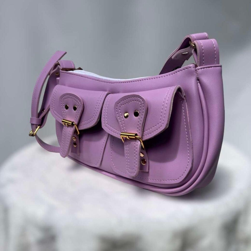 Purple Double Pocket Small Shoulder Bag - Image 3