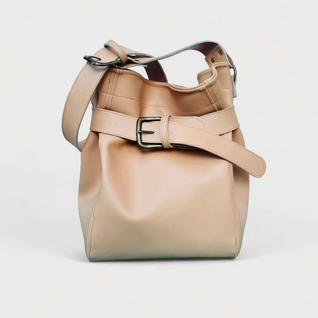 Beige Belted Bucket Bag