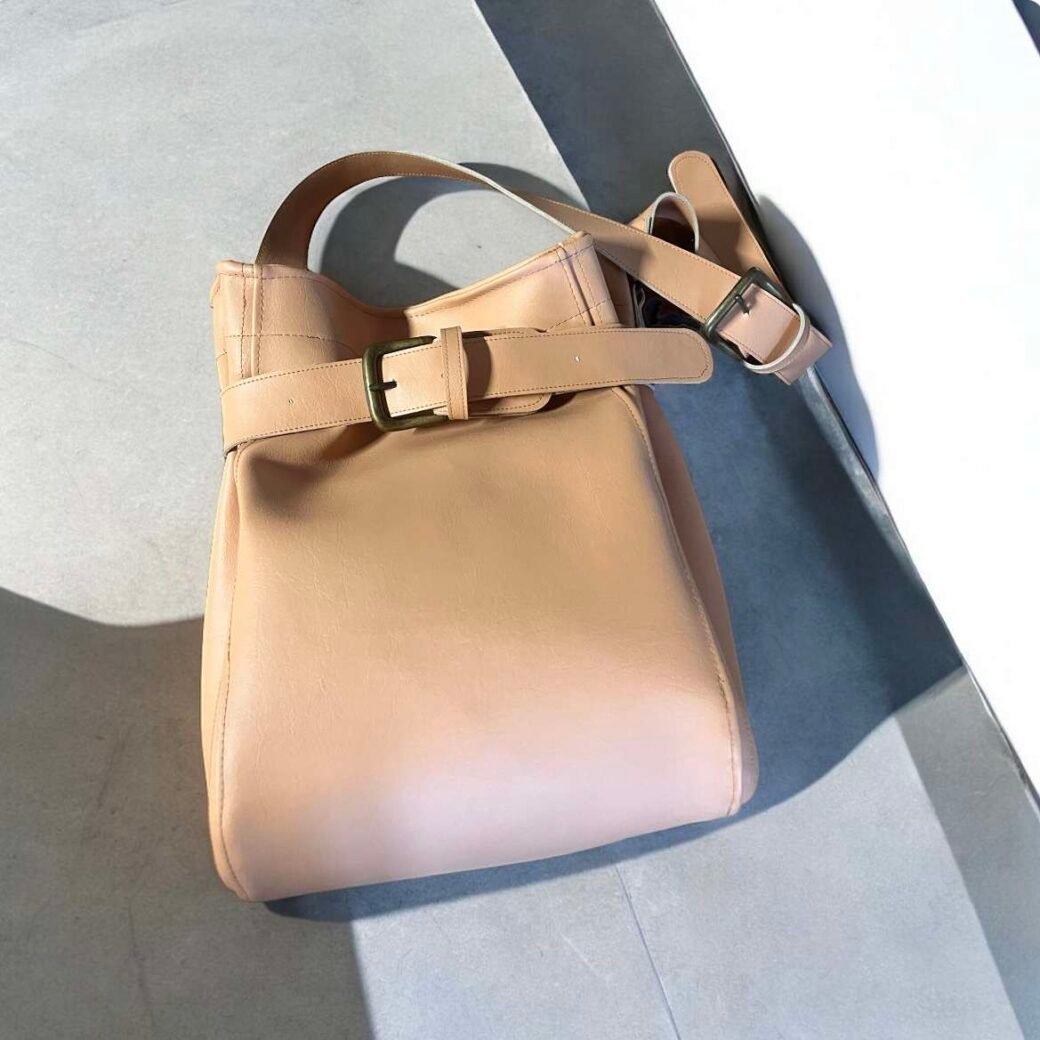 Beige Belted Bucket Bag - Image 2