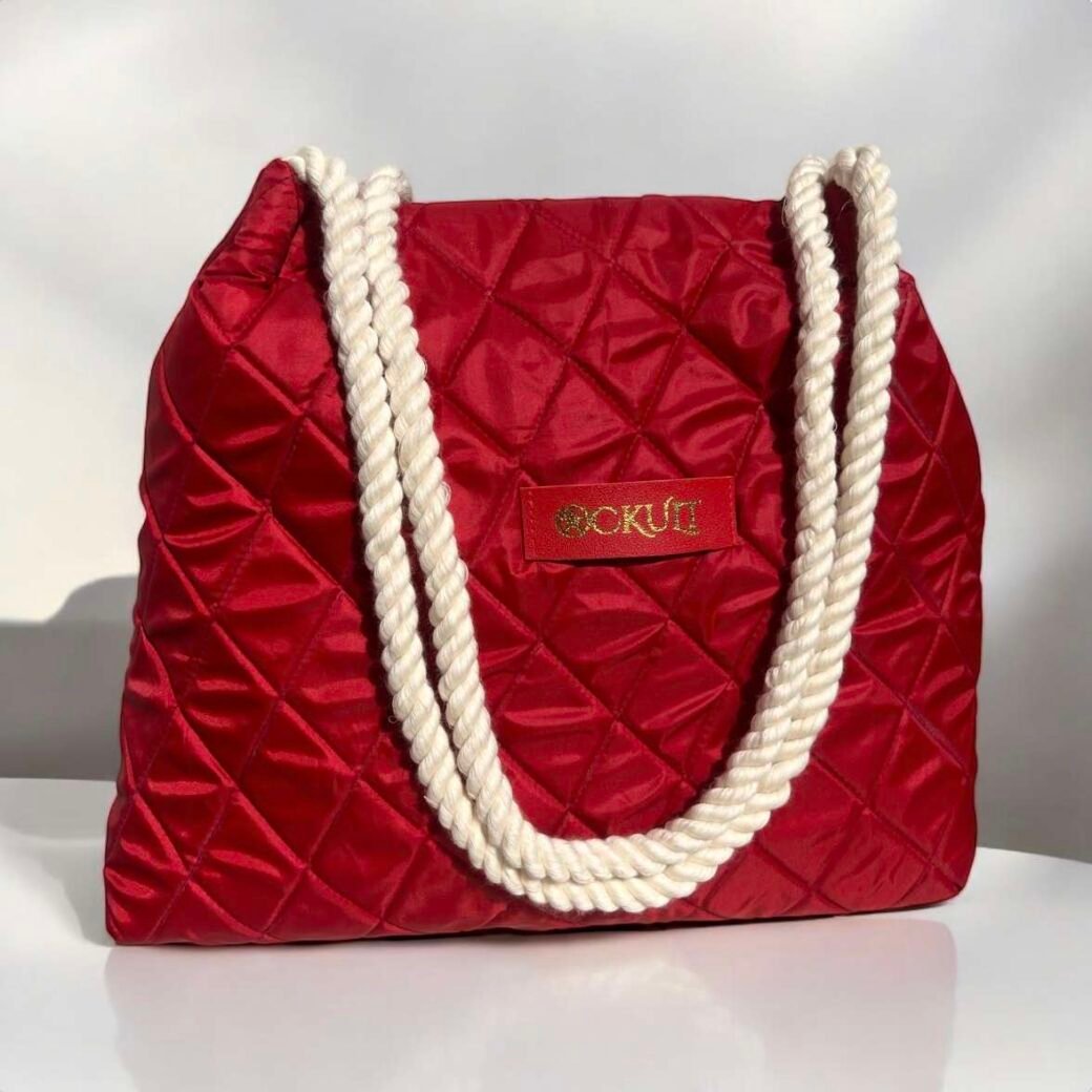 Red Quilted Tote Bag - Image 3