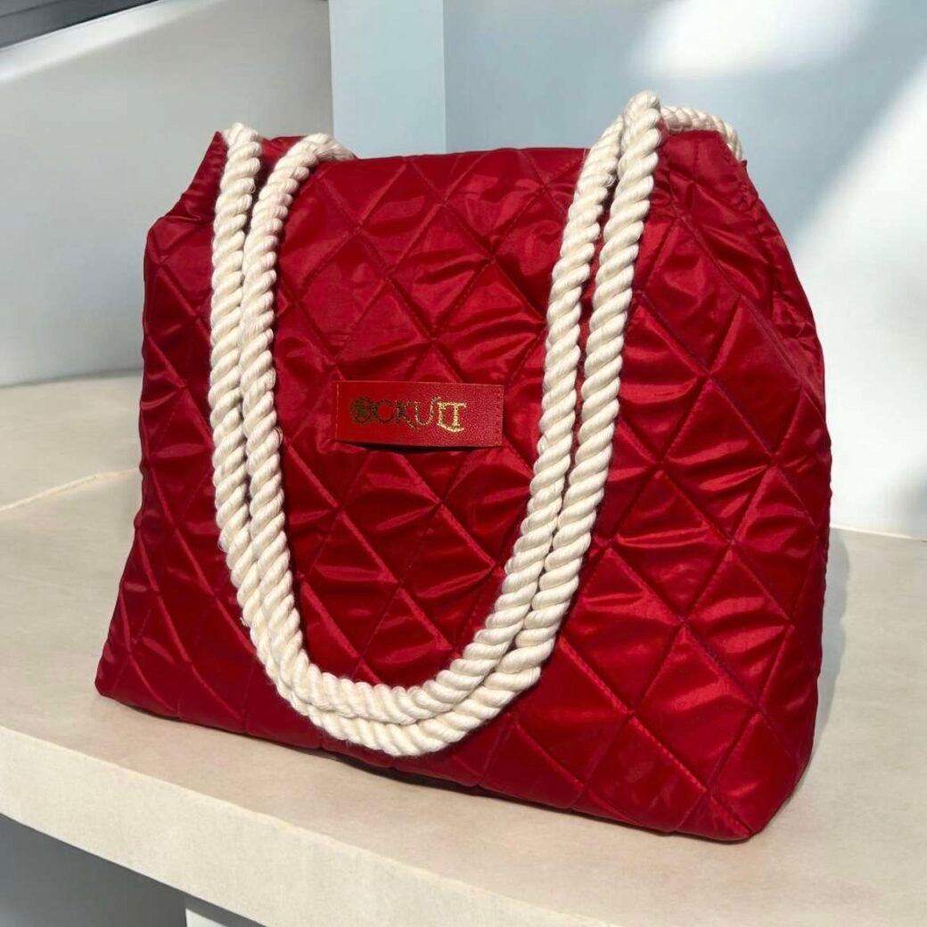 Red Quilted Tote Bag - Image 2
