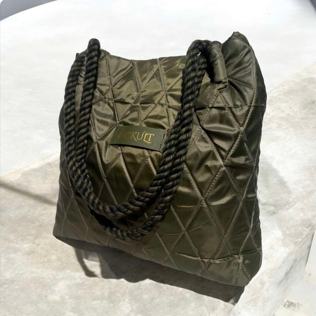 Green Quilted Tote Bag - Image 2