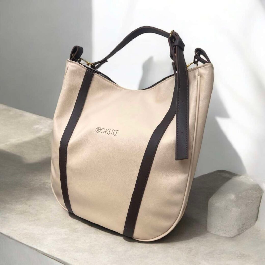 Beige Shoulder U Tote Bag - Image 2